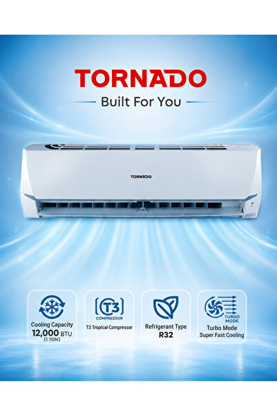 Tornado 1 Ton Split AC, 12000 BTU, T3 Compressor, R32, Turbo Mode, Auto Swing...
