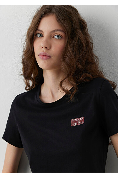 Mavi Slogan Printed Black T-Shirt Slim Fit / Narrow Cut 1614263-900