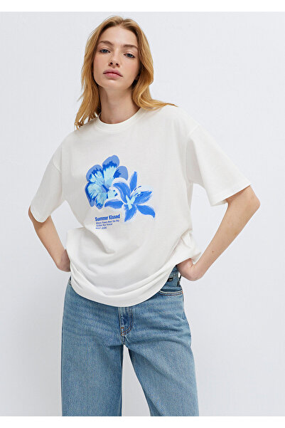 Mavi Floral Printed Ecru T-Shirt Loose Fit / Comfortable Loose Cut 1614157-70057