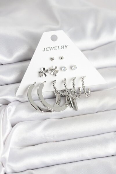 Skygo Brass Silver Color 6 Pairs Women's Earrings Set - Tj-Bkp11332