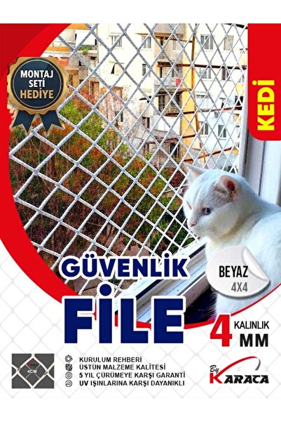KARACAFİLE Kedi Balkon Güvenlik Filesi 1.5x2 Mt 4mm İp Kalınlığı 4x4 Gözenekli
