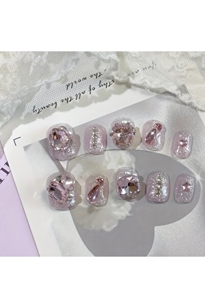 Choice M 10pcs High-end Short show white burst love type handmade fake nails,...