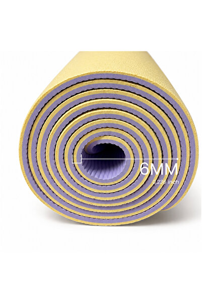 Rebuwo Çift Taraflı TPE Yoga Pilates Matı 6mm Kaymaz Hafif Taşınabilir – Lila & Sarı (Butter Yellow)