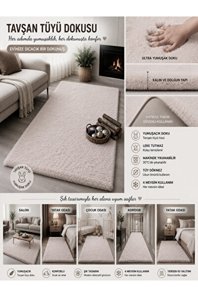 Myevilla Decorative Rabbit Feather Ultra Soft Plush Non-Slip Carpet Runner