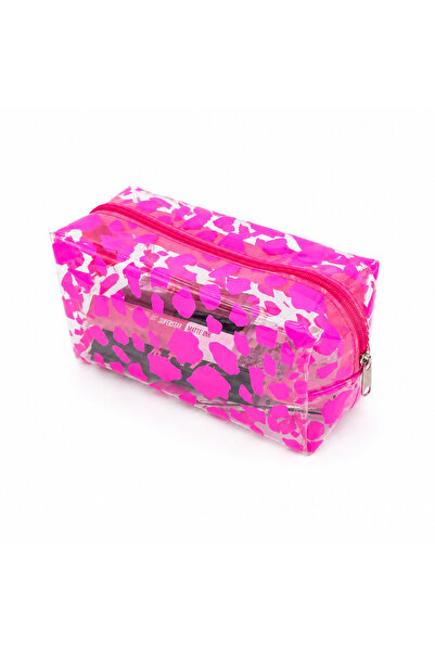UCCELLO Transparent Pink Leopard Pattern Makeup Bag Zippered Cosmetic Bag Tra...