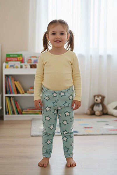 Fulla Moda Yıldız Desenli Beli Lastikli Kız Çocuk Polar Pijama Altı
