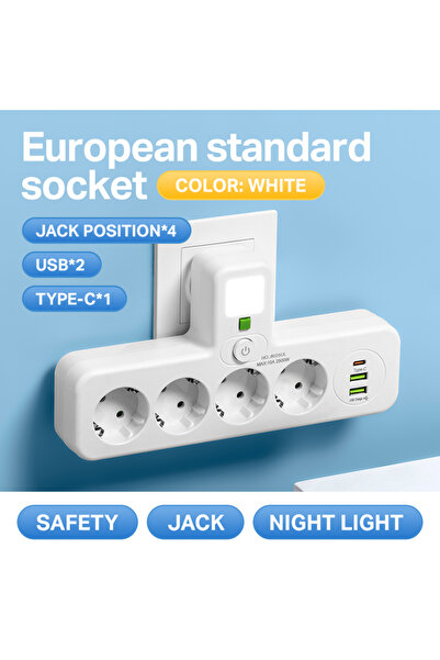 Choice EU Plug White-8025UL EU Plug AC Power Strip Multiprise Wall Mounted So...