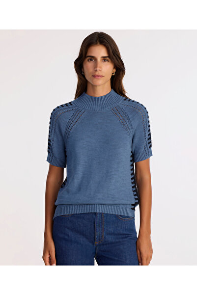 Yargıcı Regular Stand Collar Short Sleeve Sweater