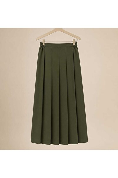 led style School Midi Skirt with Pleats and Wide Cut