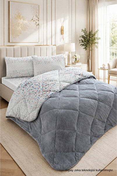 ELY PARKER Colorful Patterned King Size Quilt with Plush Double-Sided Pillowc...