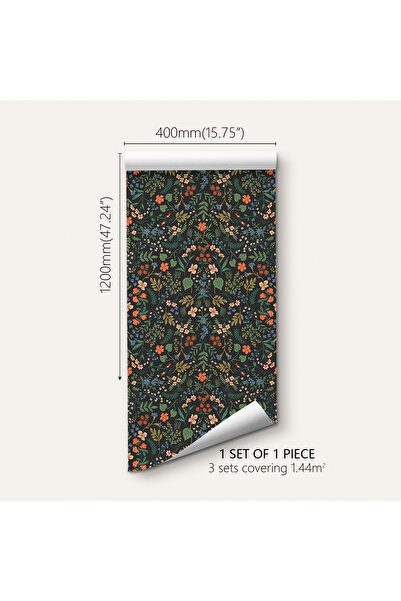 Choice YM-WP40x120-162-CC 1 Roll Black Background Floral Pattern Thickened Mo...