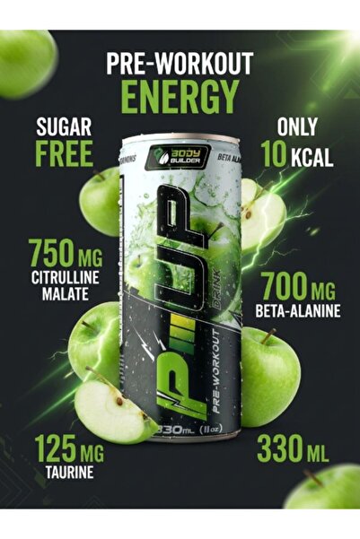 Body Builder مشروب Body Builder P-up، بنكهة التفاح، 330 مل، تركيبة خالية من السكر، معبأ بالأحماض الأمينية الأساسية (علبة تحتوي على 12 قطعة)