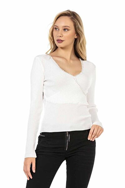 Cipo&Baxx Wp207 Beaded V-Neck Women's Knitwear