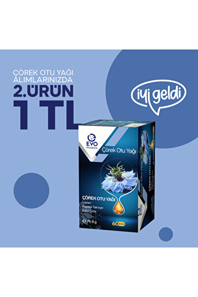 EVOPHARMA Çörek Otu Yağı İçeren Kapsül Takviye Edici Gıda 60 Kapsül