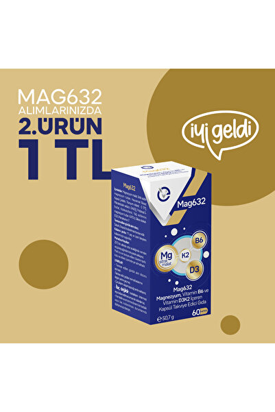 Mag632 | Magnezyum Malat, Magnezyum Sitrat, Vitamin B6 (P-5-P), D3k2 Vitamini 60 Kapsül