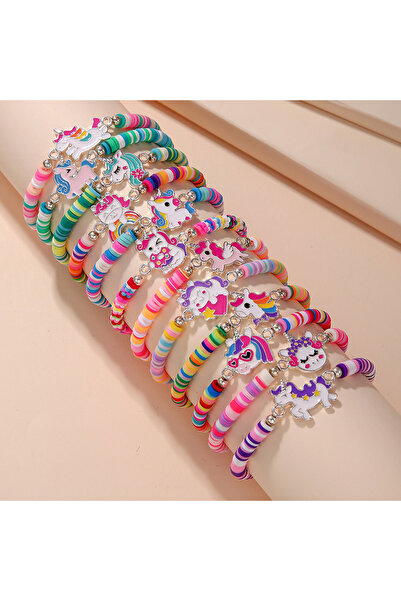 Choice A 12Pcs/set Unicorn Cat Flower Charm Elastic Handmade Beaded Bracelets...