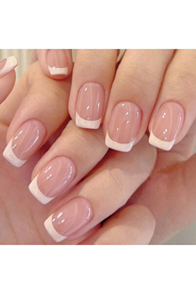Choice Pink 24 Short Square French Simple White Edge Nails +1 Nail Glue +1 Na...