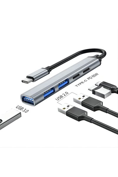 Kebidumei موزع USB-C رمادي اللون بقوة 65 واط، محول متعدد المنافذ من النوع C إ...