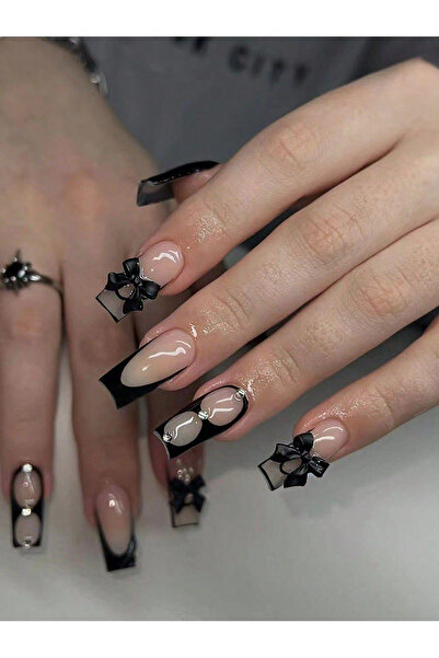 Choice green 24PCS- Long coffin shaped fake nails, pink three-dimensional but...