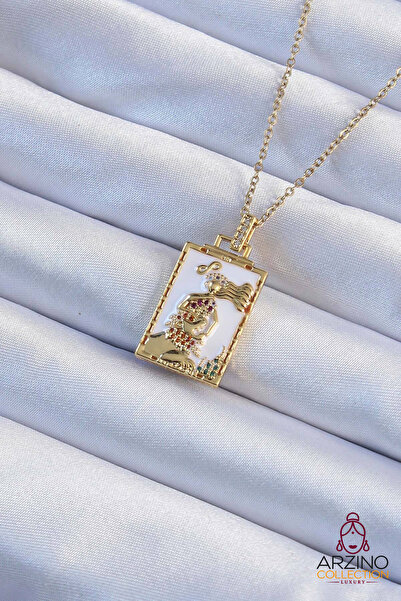 Generic Brand 316L Steel Chain Gold Color White Enamel Tarot Pendant