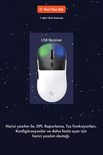 gameagle Neon X RGB Kablosuz + Bluetooth + 2.4G + Kablolu Ultra Hafif 69gr 1K Hz 12000DPI Oyuncu Mouse Beyaz