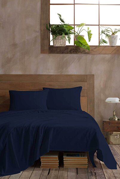 Elart Ranforce Bed Sheet Set Single 100% Cotton (180X240Cm) Navy Blue
