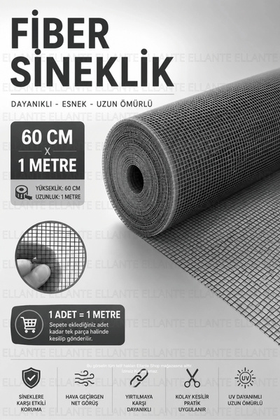 ellante Fiber Sineklik Teli 60 cm x 1 Metre | Cam Elyaf, UV Dayanımlı, Dayanı...