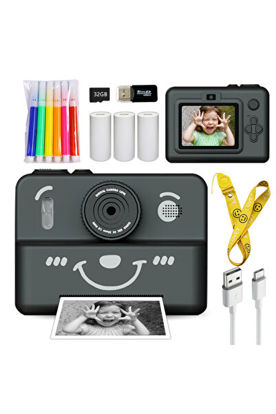 Choice6 Bear Black Kids Digital Camera With Instant Print Mini Printer 2.8inc...