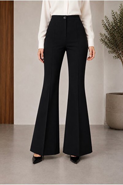 Heyya Women's Spanish Leg Black Fabric Trousers