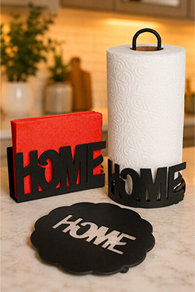 VENON Home Written 3-Piece Kitchen Elegance Set Roll Towel Holder, Napkin Hol...