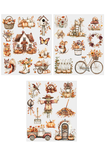 Choice Colorful 3pcs Autumn Fall Pumpkin Farmhouse Flowers DIY UV DTF Rub On ...