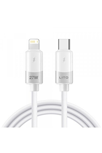 Lito Cablu de date și încărcare USB-C - Lightning LD07, 27W, 1m, Alb