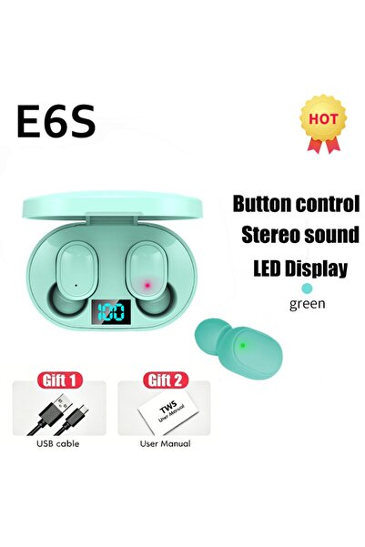 Choice1 green Digital Display Bluetooth Earphones with Mic TWS E6S Wireless B...