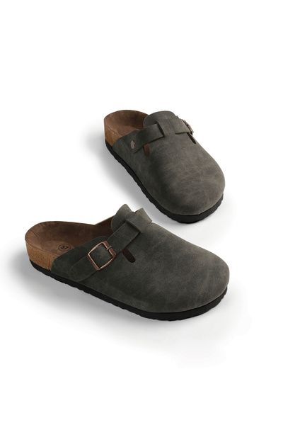 Tonny Black Women's Khaki Comfortable Closed-Front Single Buckle Slippers