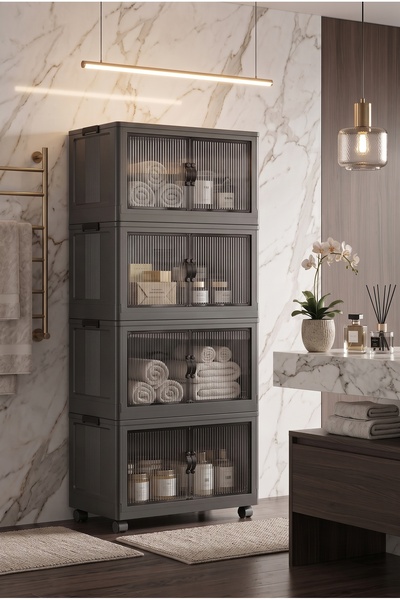 Kitchen Life 4'lü Portatif Istiflenebilir Tekerlekli Organizer Dolap Plastik Banyo Mutfak Dolapları Saklama Kutu
