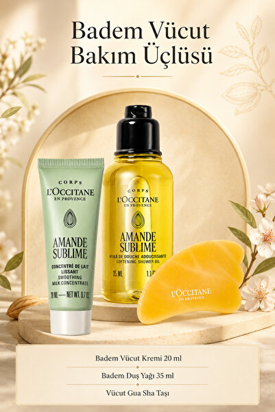 L'Occitane Badem Vücut Bakım Üçlüsü, Gua Sha Taşı Dahil, Badem Özü İçeren, 3'...