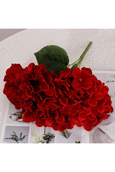 Choice red NEW 5 Heads Big Red Hydrangea Silk Flowers Hydrangea Artificial Fl...