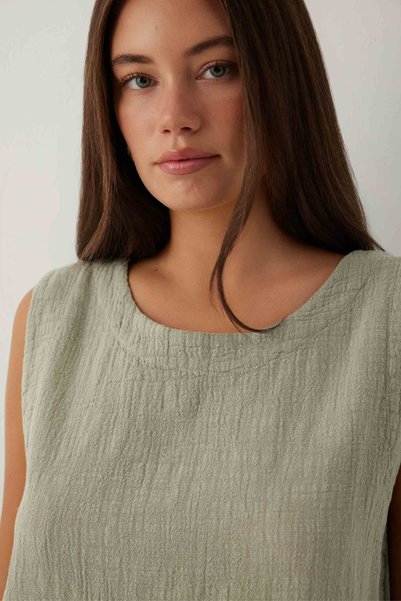 İpekçi Otantik Nomad Flam Textured Sleeveless Blouse Island Tea