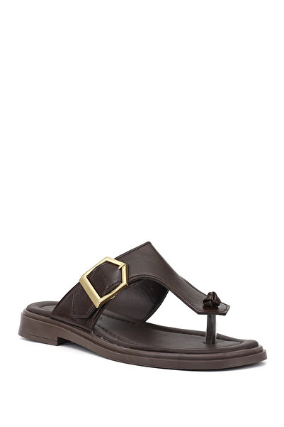 GÖNDERİ(R) Women's Brown Flip Flops Buckled Casual Slipper