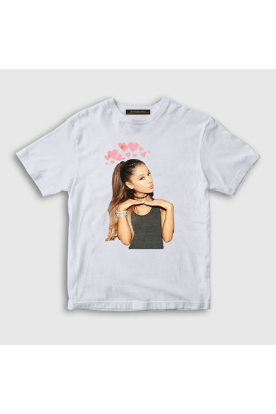 Presmono Unisex Kids White Hearts Ariana Grande T-Shirt 152399 Tt