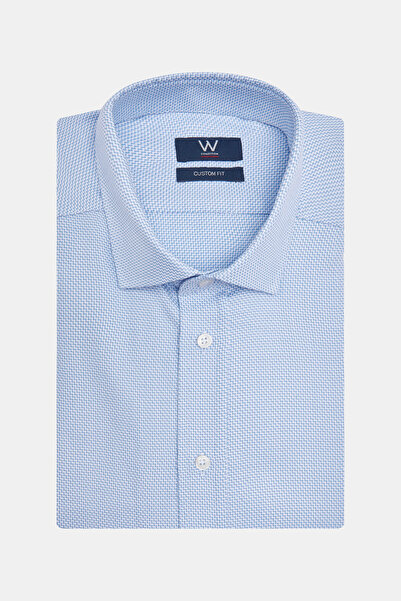 W Collection MAVİ UZUN KOLLU DOKULU GÖMLEK