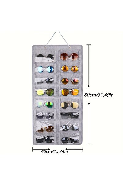 Choice GRAY 1pc Wall-Mounted Glasses Organizer with 16 Felt Slots - Dust-Proo...