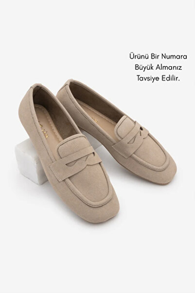 Marjin Women's Blunt Toe Casual Loafer Heviza Beige Suede