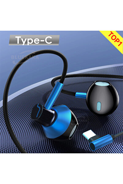 Choice4 15D Type-C Blue 15D Stereo Bass Headphones Wired Earphones In-Ear 3.5...