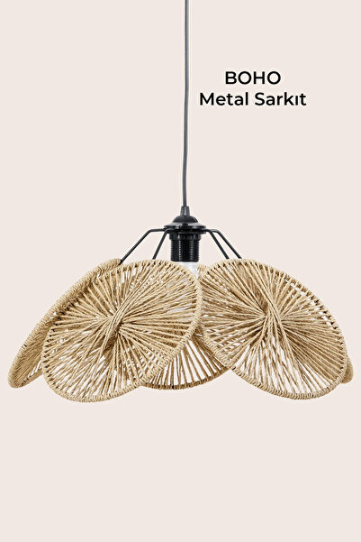 Marrien Boho Yemek Masası Üstü Sarkıt Avize El Yapımı Örgü Natural Kağıt İp T...