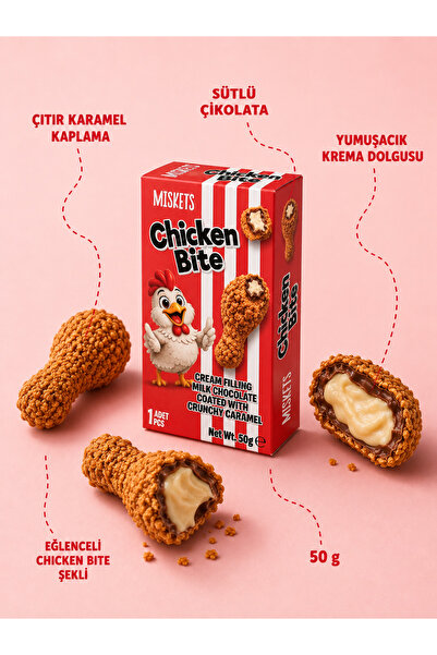 Miskets Chicken Bite Tavuk Budu Çikolata – Akışkan Karamelize Bisküvi Kaplı K...
