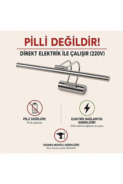 SeKaTech Resim, Tablo, Ayna Üstü Banyo Ledli Aplik 220volt Krom Kasa Flüt Apl...