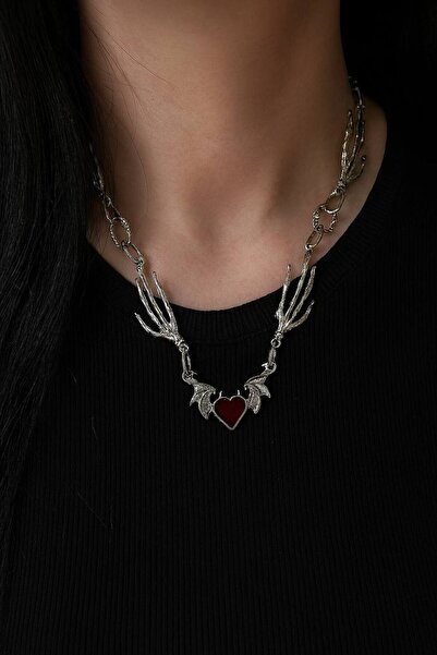 Herşey Nota Punk Heart and Skeleton Hand Figured Unisex Necklace – Gothic Des...