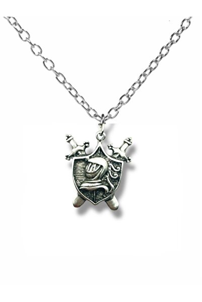 Herşey Nota Knight Sword and Crest Figured Necklace – Silver Color Gothic Sty...