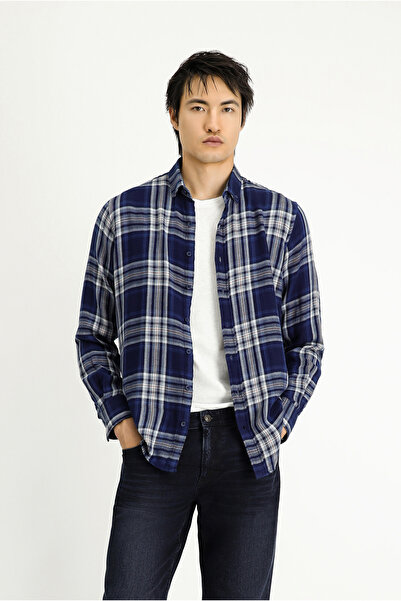 Kiğılı Long Sleeve Regular Fit Plaid Sports Cotton Button Collar Shirt